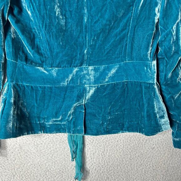 Moon Blazer Womens S Turquoise 100% Silk Velvet Tie Front Formal Blazer - Picture 10 of 12
